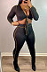 Black Euramerican Pure Color Long Sleeve Bandage Cardigan Strapless Bodycon Pants Sets HT6076-1