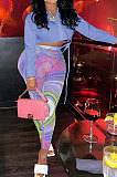 Pink Long Sleeve Shirts Mesh Spaghetti Printing Pants Sets FFE179-1