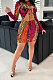 Red Women Sexy Bandage Hollow Out Printing Bodycon Crop Mini Dress KA7206