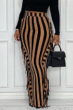 Rose Red Euramerican Women Stripe Printing Tassel Pencil Skirts AL188-6