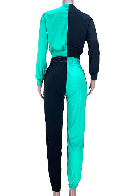 Dark Yellow Women Bandage Eyelet Color Matching Spliced Pants Sets MDF5259-4