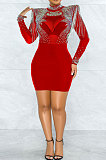 Blue Women Sexy Perspectivity Hip Mid Waist Zipper Bling Bling Mini Dress CCY9232A-3