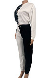Dark Yellow Women Bandage Eyelet Color Matching Spliced Pants Sets MDF5259-4