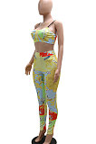 Pink Sexy Women Fashion Printing Tight Condole Belt Skinny Backless Long Pants Sets CCY9198-2