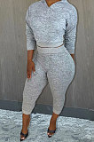 Gray Whoelsale Sport Long Sleeve Hoodie Sweat Pants Solid Color Casual Sets X9327-3