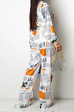 Coffee Autumn Winter Digital Printing Long Sleeve Cardigan Shirts With Beltband Wide Leg Jumpsuits ARM8309-1