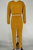 Yellow Whoelsale Sport Long Sleeve Hoodie Sweat Pants Solid Color Casual Sets X9327-1