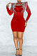 Red Women Sexy Perspectivity Hip Mid Waist Zipper Bling Bling Mini Dress CCY9232A-2