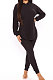 Black Cotton Blend Casual Long Sleeve Slit Hoodie Pencil Pants Slim Fitting Sets HH8942-1