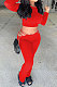 Red Autumn Winter New Long Sleeve Round Neck Dew Waist T-Shirts Flare Pants Solid Color Sets SM9207-2