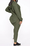 Black Cotton Blend Casual Long Sleeve Slit Hoodie Pencil Pants Slim Fitting Sets HH8942-1