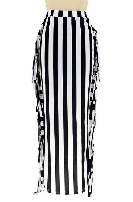 Apricot Euramerican Women Stripe Printing Tassel Pencil Skirts AL188-3