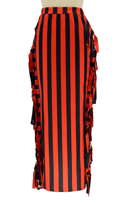 Red Euramerican Women Stripe Printing Tassel Pencil Skirts AL188-2