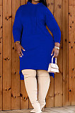 Gray Autumn Winter Lady Loose Long Sleeve Solid Color Round Collar Irregular Mini Dress KZ2140-2
