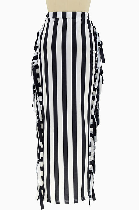 Apricot Euramerican Women Stripe Printing Tassel Pencil Skirts AL188-3
