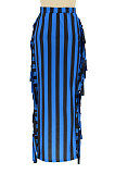 Rose Red Euramerican Women Stripe Printing Tassel Pencil Skirts AL188-6