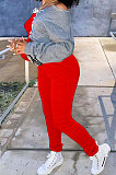 Royal Blue Cotton Blend Casual Spliced Eyelet Bandage Crop Tops High Waist Ankle Banded Pants Sets SM9208-3