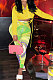 Yellow Long Sleeve Shirts Mesh Spaghetti Printing Pants Sets FFE179-2