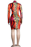 Red Women Sexy Bandage Hollow Out Printing Bodycon Crop Mini Dress KA7206