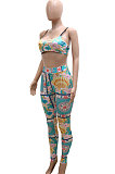 Pink Sexy Women Fashion Printing Tight Condole Belt Skinny Backless Long Pants Sets CCY9198-2