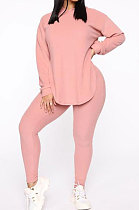 Pink Cotton Blend Casual Long Sleeve Slit Hoodie Pencil Pants Slim Fitting Sets HH8942-2
