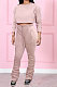 Pink Women Long Sleeve Round Collar Pure Color Crop Ruffle Pants Sets MDF5260-1