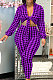 Pureple Casual Plaid Printing Long Sleeve Bandage Tops Pencil Pants Slim Fitting Sets SM9209-1