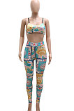 Pink Sexy Women Fashion Printing Tight Condole Belt Skinny Backless Long Pants Sets CCY9198-2