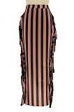 Apricot Euramerican Women Stripe Printing Tassel Pencil Skirts AL188-3