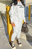 White Wholesale Newest Letter Printing Long Sleeve Loose Hoodie Ankle Banded Pants Sport Sets HT6078-1