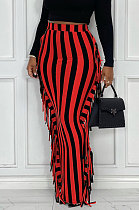 Red Euramerican Women Stripe Printing Tassel Pencil Skirts AL188-2