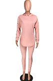 Pink Cotton Blend Casual Long Sleeve Slit Hoodie Pencil Pants Slim Fitting Sets HH8942-2