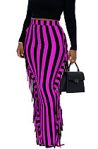 Rose Red Euramerican Women Stripe Printing Tassel Pencil Skirts AL188-6