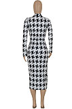 White Women Fashion Sexy Tight Long Sleeve V Collar Printing Midi Dress FFE181