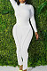 White Simple Wholesale Long Sleeve High Neck Bodycon Tops Pencil Pants Slim Fitting Sets L0363-1
