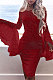 Wine Red Sexy Fashion A Wrod Shoulder Horn Sleeve Lace Strapless Hip Dress QZ3072-1