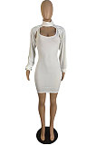 Wine Red Sexy Simple Pure Color Lantern Sleeve Half A Shawl+Bodycon Hip Dress Two-Piece TL6617-2