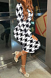 White Women Fashion Sexy Tight Long Sleeve V Collar Printing Midi Dress FFE181