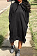 Black Cotton Blend Casual Pure Color Long Sleeve Loose Hooded Dress H1726-4