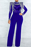 Black Women Fashion Sexy Bodycon High Collar Perspectivity Bling Bling Tassel Bodycon Jumpsuits CCY9232B-1