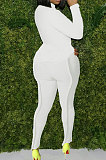 White Simple Wholesale Long Sleeve High Neck Bodycon Tops Pencil Pants Slim Fitting Sets L0363-1