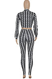 White Women Sexy Printing Long Sleeve V Collar Tied Bodycon Pants Sets FFE183-1