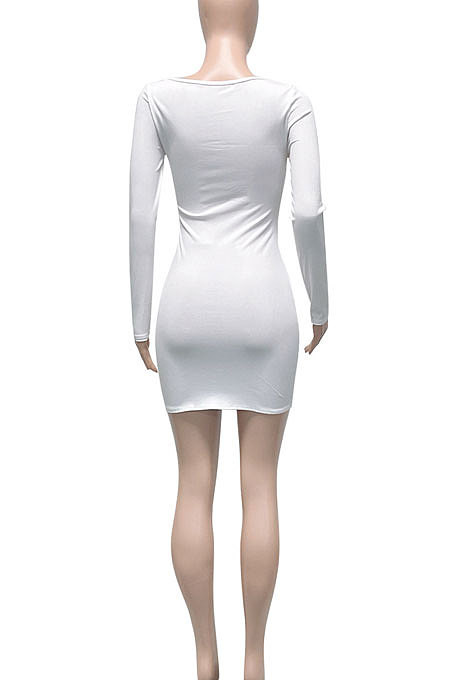 Red Women Long Sleeve Autumn Ribber Eyelet Tied Solid Color Bodycon Mini Dress Q965-2