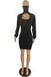 White Sexy Simple Pure Color Lantern Sleeve Half A Shawl+Bodycon Hip Dress Two-Piece TL6617-1