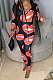 Black Women Cute Lips Sexy Long Sleeve Zipper Bodycon Jumpsuits MOL175-1