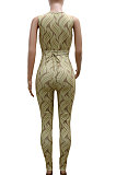Black Trendy Sexy Printing Sleeveless Hollow Out Tight Skinny Mid Waist Bodycon Jumpsuits CCY9236-2