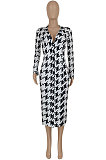 White Women Fashion Sexy Tight Long Sleeve V Collar Printing Midi Dress FFE181