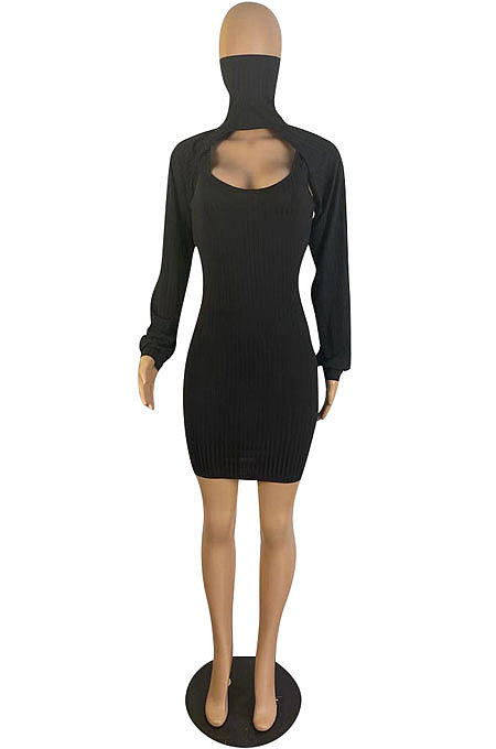 Wine Red Sexy Simple Pure Color Lantern Sleeve Half A Shawl+Bodycon Hip Dress Two-Piece TL6617-2