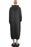 Red Cotton Blend Casual Pure Color Long Sleeve Loose Hooded Dress H1726-2