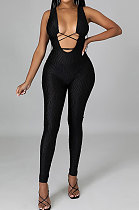 Black Trendy Sexy Printing Sleeveless Hollow Out Tight Skinny Mid Waist Bodycon Jumpsuits CCY9236-2
